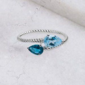 London and Swiss blue topaz sterling silver bypass ring, size 9
